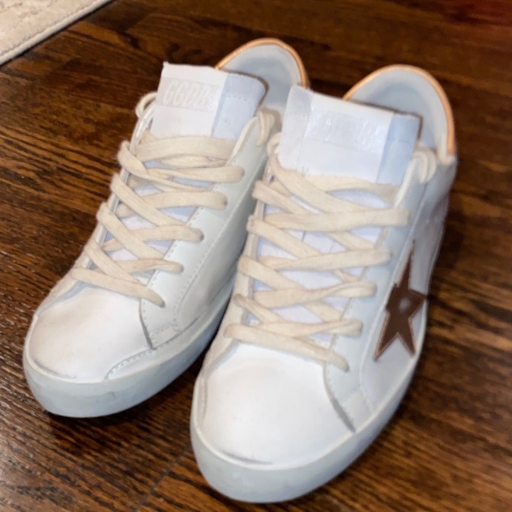 Golden Goose White and Brown Star Sneakers